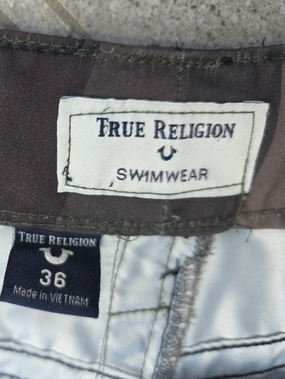 True Religion Men's Grey Camo Board Shorts Swim Trunks - Size 36